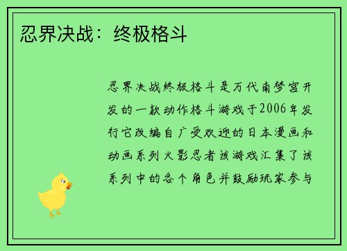 忍界决战：终极格斗
